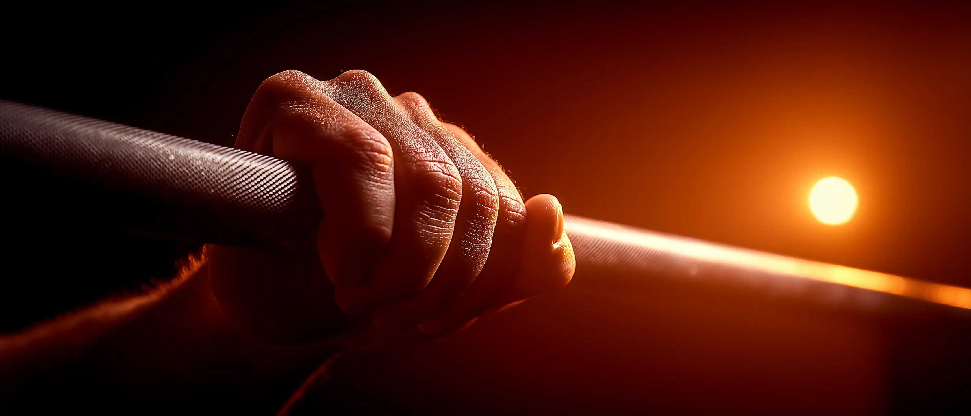 Hands gripping barbell showing bench press grip