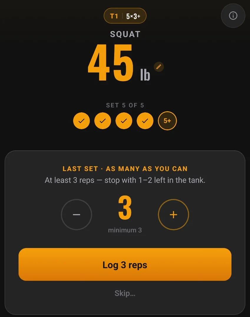 The last T1 set in Lift5x5: an as-many-as-you-can counter with a minimum of 3 reps