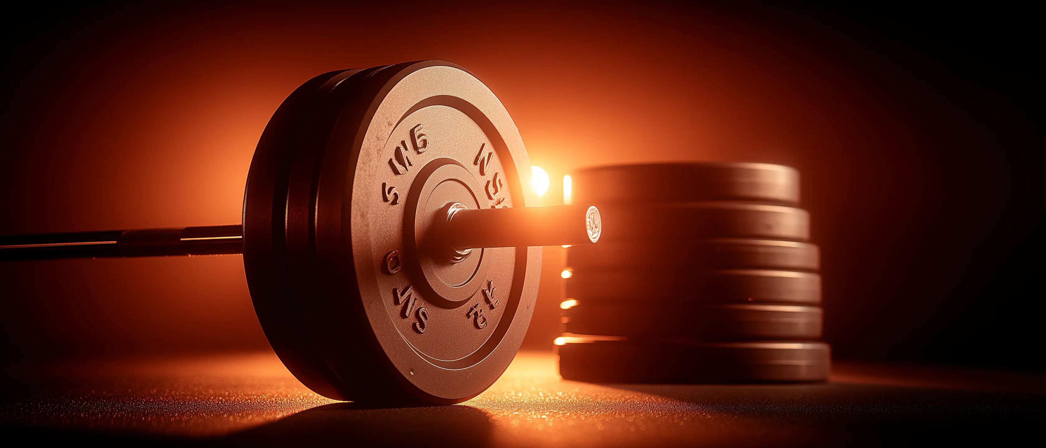 Small fractional weight plates laid out next to a barbell on a gym floor